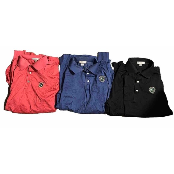 3 Peter Millar Crystal Downs Polo Long Sleeve Medium Blue Red Black Golf Golfing - Picture 1 of 11